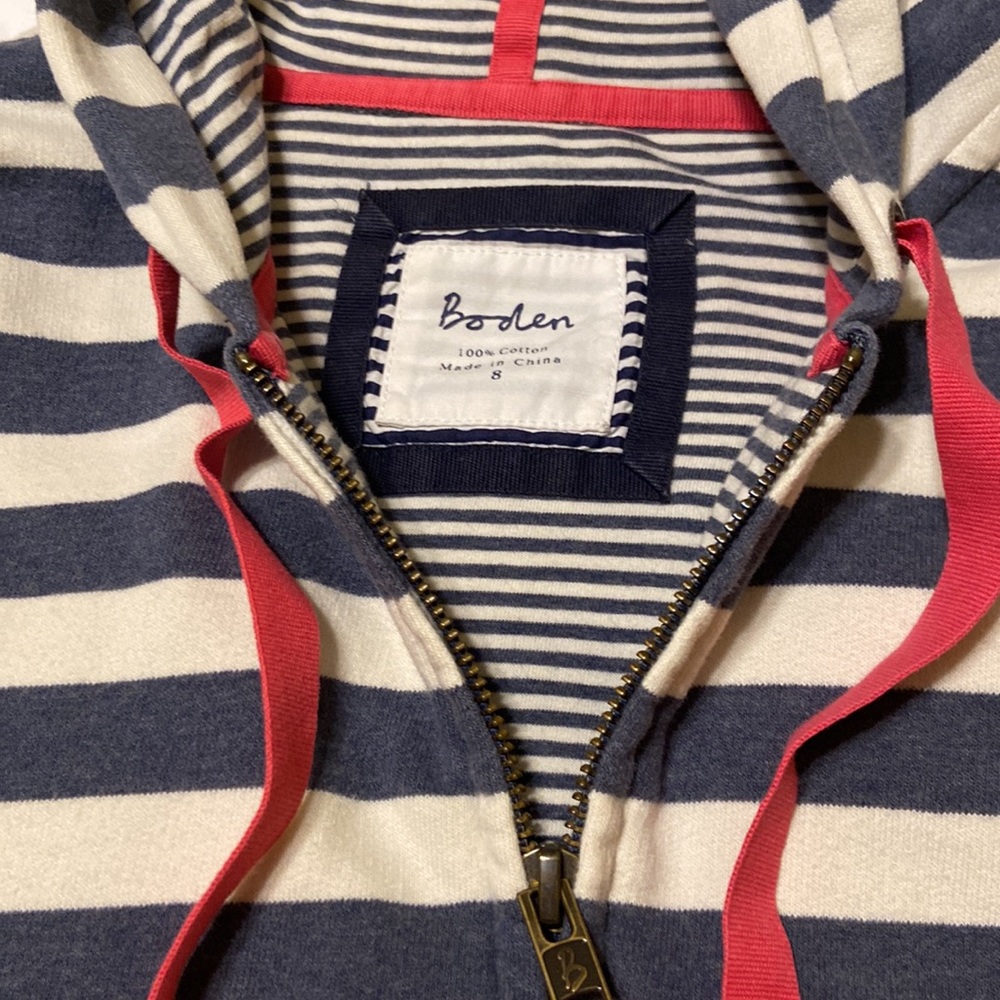 Boden Women’s Blue & White Striped Hoodie Pink accents Sz M EUC Medium Weight - Picture 4 of 17